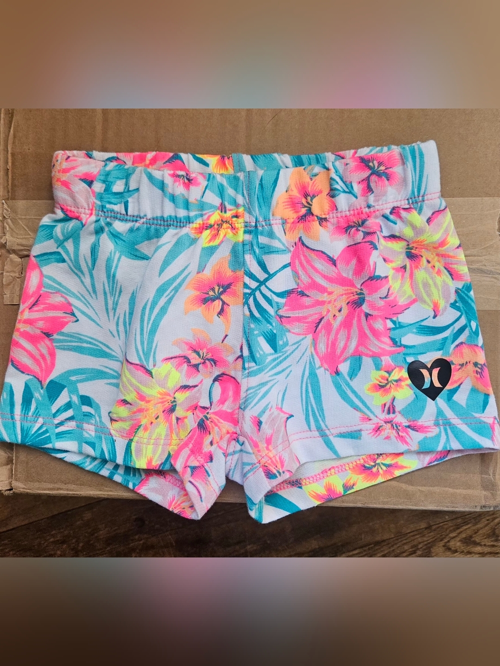 Hurley Toddler Girls' Floral Stretch Active Shorts - Neon Pink & Turquoise 18M